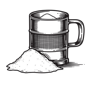sifter with flour, black and white clip art preview