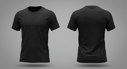 A black tshirt shown from the front and back on a neutral background