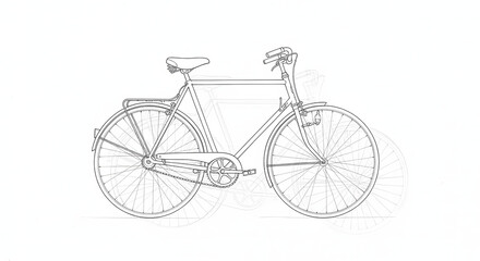 Fototapeta premium Line art illustration of a vintage bicycle with faint overlapping outlines creating a dynamic design element on a clean white background.