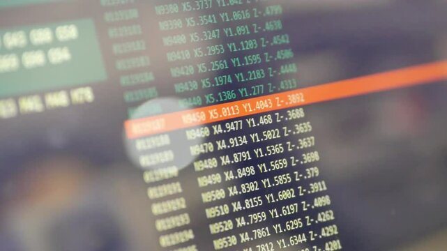 Close up of cnc machine code on a computer screen