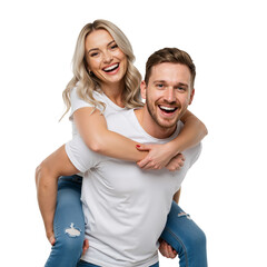 Fototapeta premium Sweet Connection: A Cheerful Piggyback Adventure, isolated on a transparent background PNG. 