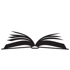 Open book silhouette, black and white vector illustration
