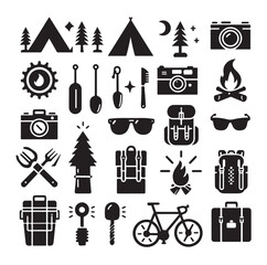 Camping elements set silhouette vector graphics