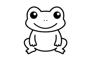 Obraz premium Cute cartoon frog icon with simple bold black line art, minimalist vector doodle style for kids’ coloring book clipart