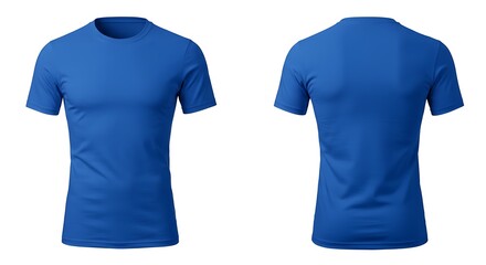 A bright blue tshirt shown from the front and back, isolated on a white background