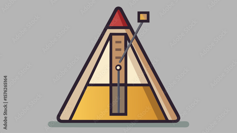 Fototapete a triangle with a red top and yellow base. the triangle is on a gray background
