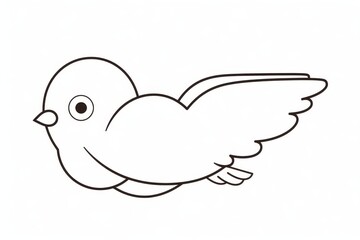 Cute cartoon bird flying icon in simple black line art, minimalistic flat vector drawing with thin outlines for kids’ coloring page