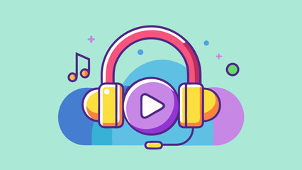 Fototapeta premium A cartoon image of a music player with a red and yellow head and a yellow button. The image is on a green background