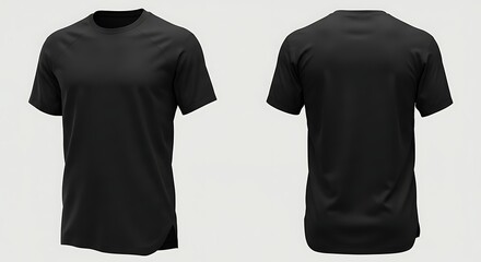 Front and back view of a plain black shortsleeved tshirt