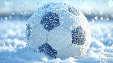 Naklejka premium Frozen Soccer Ball in Winter Snow