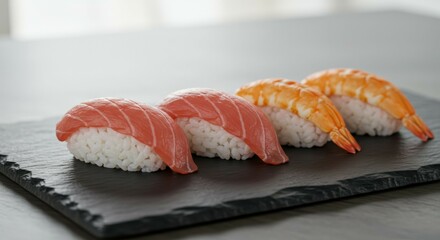 Serving Nigiri Sushi Assortment on Slate Plate