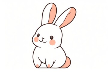 Fototapeta premium Cute cartoon rabbit icon with simple black line drawing, minimalistic full-body vector for children’s coloring books and flat design