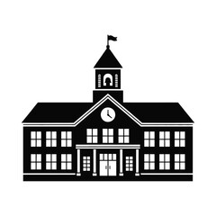 Fototapeta premium Classic school building with clock tower silhouette isolated on white background
