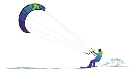 Snow kiting with colorful kite in winter