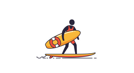 Surf lifesaving. Surfer with yellow surfboard preparing to ride waves at the beach  