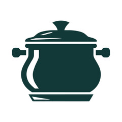 Obraz premium Dark green silhouette of a cooking pot with lid isolated on white background