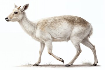 A detailed illustration of a tibetan antelope walking gracefully across a sandy terrain with sparse grass