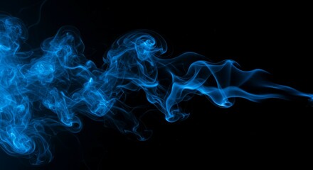 Blue Smoke Flowing Abstractly on Black Background