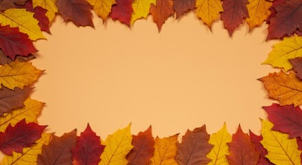 Colorful Autumn Leaves Bordering Blank Space Overhead Flat Lay
