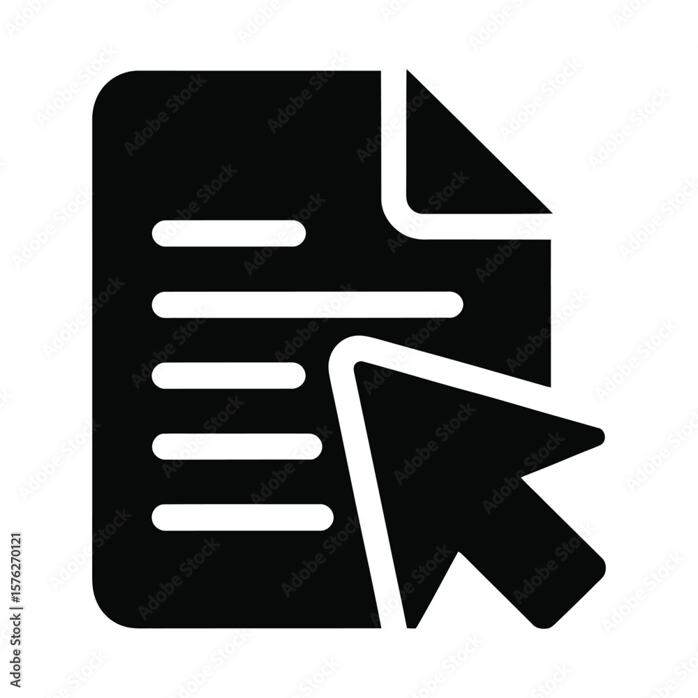 Fototapete cursor pointing at document icon with text lines silhouette isolated on white background
