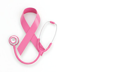 Pink ribbon and stethoscope: symbols of breast cancer awareness and healthcare support.