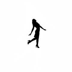 Silhouette of woman stepping sideways with leaning upper body on white background