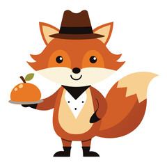 Obraz premium Charming anthropomorphic fox dressed in a traditional pilgrim hat holding a small delicate object suitable for autumn or holiday themes