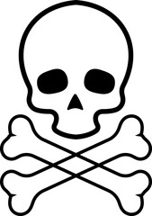 Human skull and crossbones. Death, danger or poison symbol. Flat style concept vector illustration icon for signs, apps, and websites medical illustration, silhouette isolated on white background.