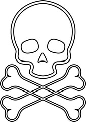 Human skull and crossbones. Death, danger or poison symbol. Flat style concept vector illustration icon for signs, apps, and websites medical illustration, silhouette isolated on white background.