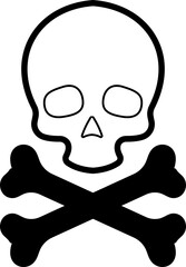 Human skull and crossbones. Death, danger or poison symbol. Flat style concept vector illustration icon for signs, apps, and websites medical illustration, silhouette isolated on white background.