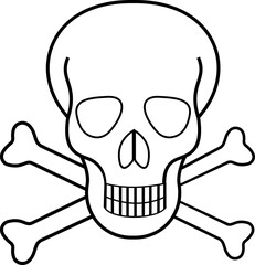 Human skull and crossbones. Death, danger or poison symbol. Flat style concept vector illustration icon for signs, apps, and websites medical illustration, silhouette isolated on white background.
