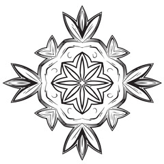 Black and white symmetrical flower design, hand-drawn style vector illustration