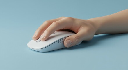 Fototapeta premium Hand Using Computer Mouse on Blue Background