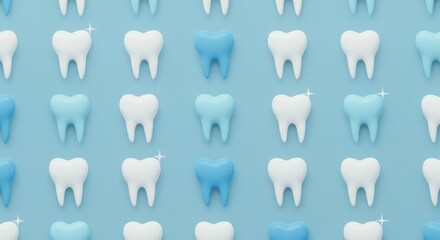 Dental Teeth Pattern on Light Blue Background in Various Shades