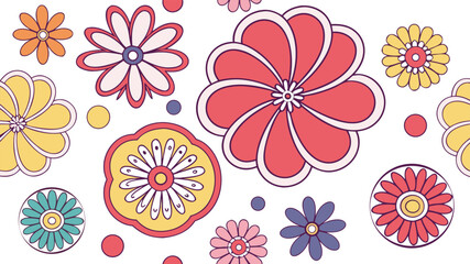 Obraz premium Mod flowers vector graphics. mod flower border patterns. vector flowers. A seamless vector pattern of colorful, abstract mod-style flowers.