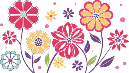 Mod flowers vector graphics. mod flower border patterns. vector flowers. A seamless vector pattern of colorful, abstract mod-style flowers.
