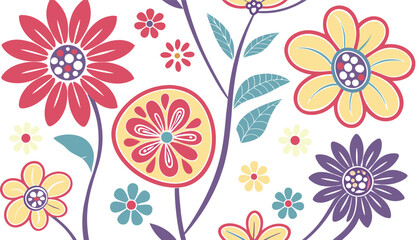 Mod flowers vector graphics. mod flower border patterns. vector flowers. A seamless vector pattern of colorful, abstract mod-style flowers.