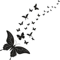 Black butterflies flying in a group formation butterfly