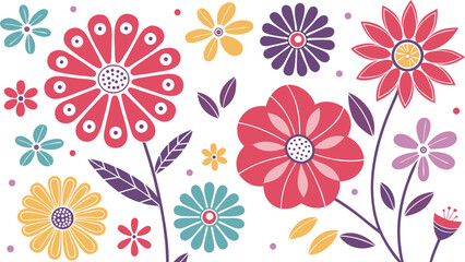 Fototapeta premium Mod flowers vector graphics. mod flower border patterns. vector flowers. A seamless vector pattern of colorful, abstract mod-style flowers.