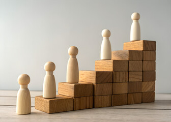 Minimalist Wooden Peg Dolls on Staggered Blocks – Modern Family Concept with Natural Design