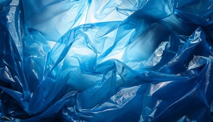 Obraz premium blue abstract background with crumpled texture of plastic disposable bags backlight close up