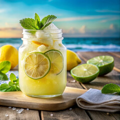 Sugar free lemon lime sorbet with antioxidant rich citrus and mint, detox wellness drink, detox immunity boost for clean eating lifestyles