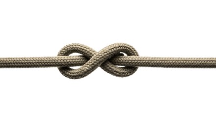 Obraz premium Close-up of an infinity knot in light beige rope against a white background.