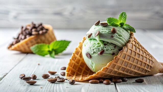 Sugar free mint ice cream with dark chocolate chips and protein fudge sauce, guilt free indulgence, guilt free energy boost for fitness recovery and keto diets