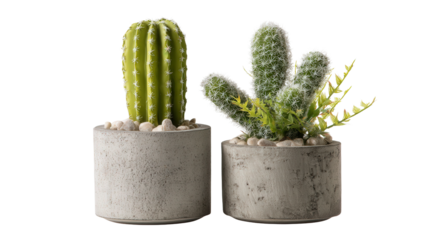 Artificial cactus in concrete pot background isolated on a Transparent background, PNG file.