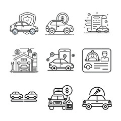 Collection of car service and transportation icons isolated on white background