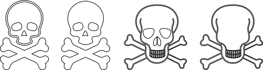 Human skull and crossbones. Death, danger or poison symbol. Flat style concept vector illustration icon set for sign, apps, and websites medical illustration, silhouette isolated on white background.