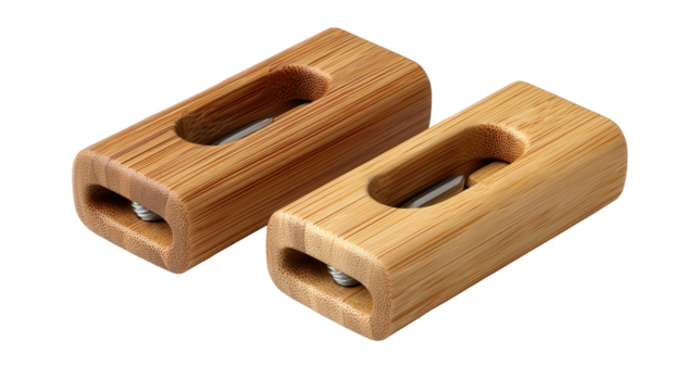 Bamboo cable organizer clip set background isolated on a Transparent background, PNG file.