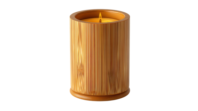 Bamboo candle holder cylindrical design background isolated on a Transparent background, PNG file.
