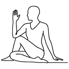 Black vector line art illustration of a woman meditating in a yoga pose